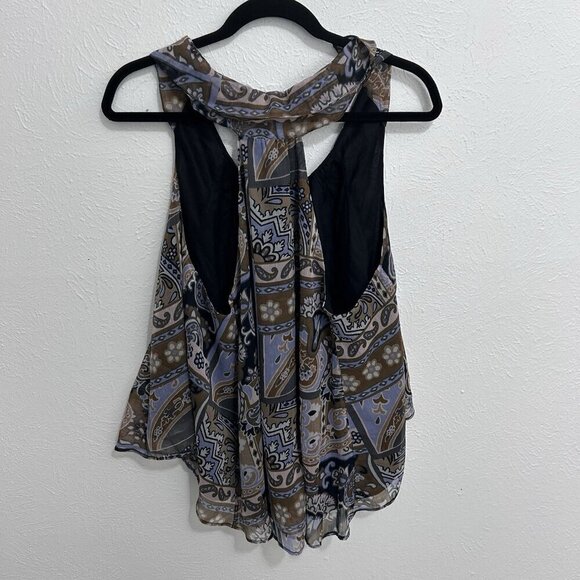 Free People Strawberry Print Halter Tank Top Sz Small Paisley Chiffon Colorful - Picture 6 of 10